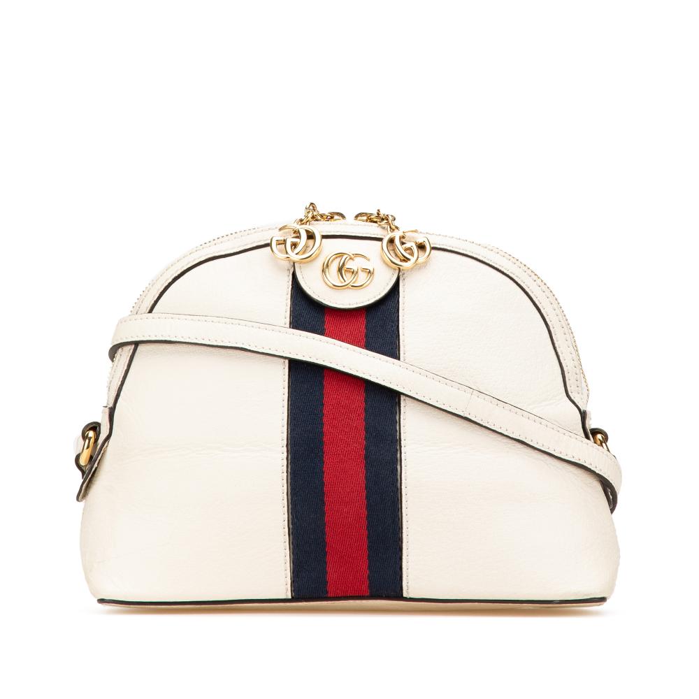 Gucci B Gucci White Calf Leather Small Ophidia Dome Crossbody Italy