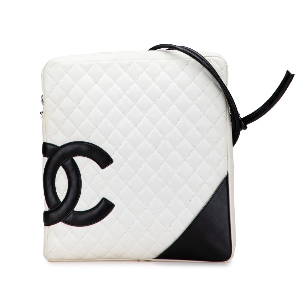 Chanel B Chanel White with Black Lambskin Leather Leather Maxi Lambskin Cambon Ligne Crossbody Italy