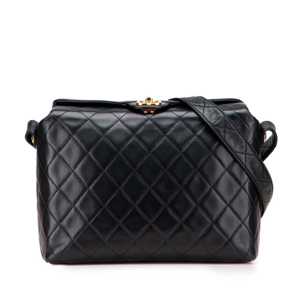 Chanel B Chanel Black Lambskin Leather Leather CC Quilted Lambskin Crossbody Italy