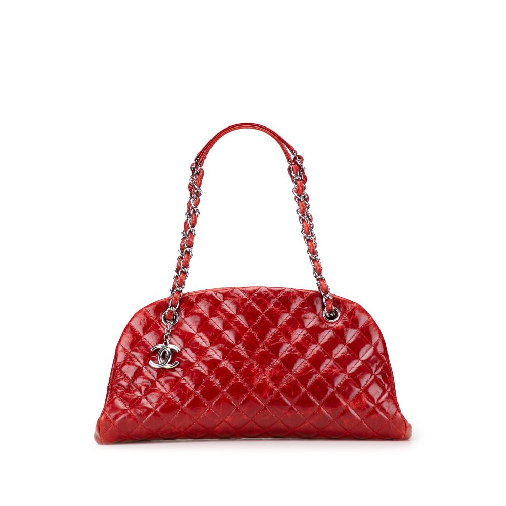 Chanel B Chanel Red Calf Leather Large Glazed skin Mademoiselle Bowling Bag Italy