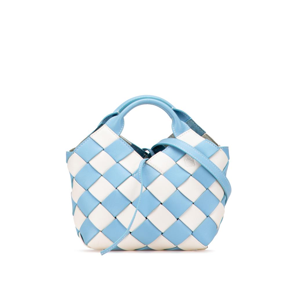 Loewe B LOEWE Blue Light Blue Calf Leather Mini Woven skin Gingham Surplus Basket Bag Spain