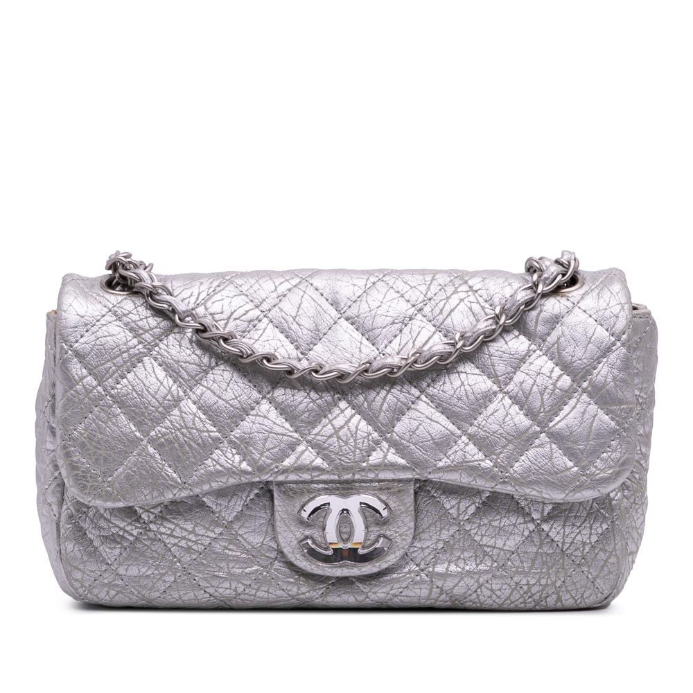 Chanel B Chanel Silver Calf Leather Quilted Aged skin On The Rocks Flap France