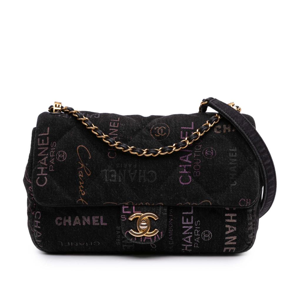 Chanel B Chanel Black Denim Fabric Medium Quilted Mood Flap Italy