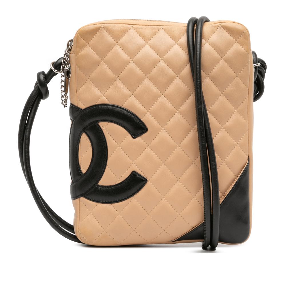 Chanel B Chanel Brown Beige with Black Lambskin Leather Leather Lambskin Cambon Ligne Crossbody Italy