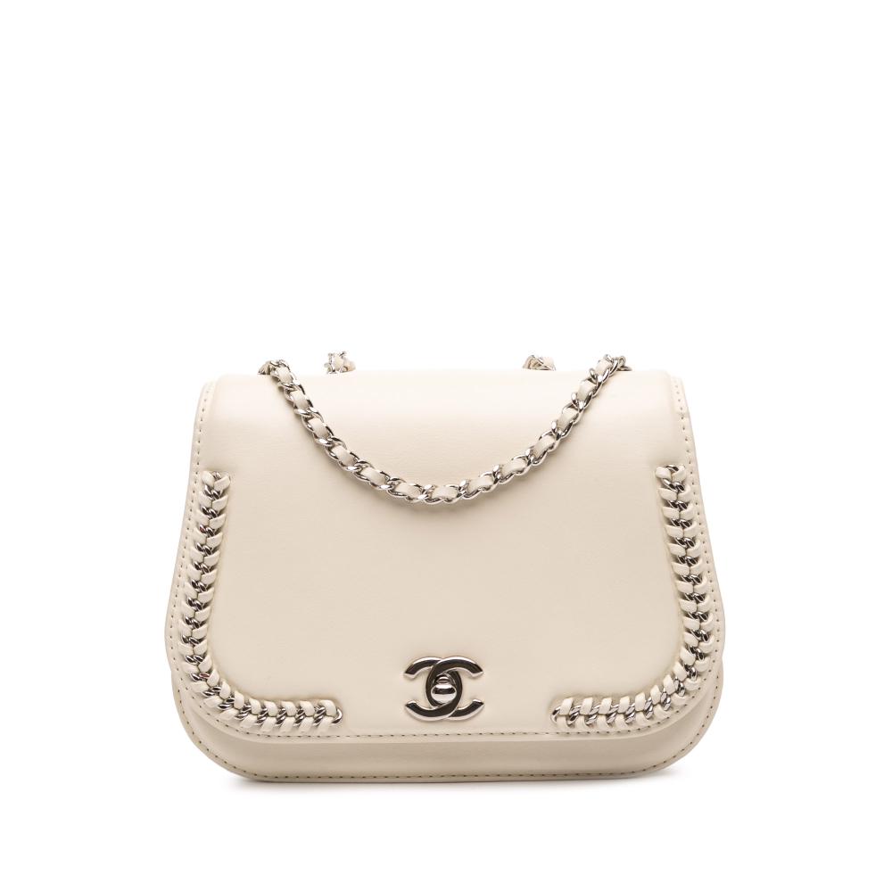 Chanel AB Chanel White Ivory Calf Leather Small skin Braided Chic Flap France