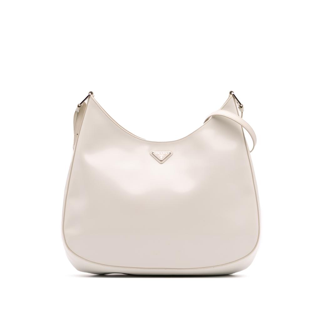 Prada B Prada White Calf Leather Maxi Spazzolato Cleo Crossbody Italy
