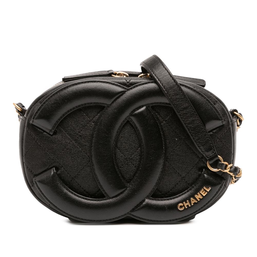 Chanel AB Chanel Black Lambskin Leather Leather CC Quilted Lambskin Coco Midnight Camera Bag Italy