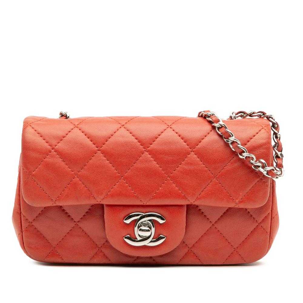 Chanel Red Extra Mini Rectangular Classic Lambskin Single Flap Italy