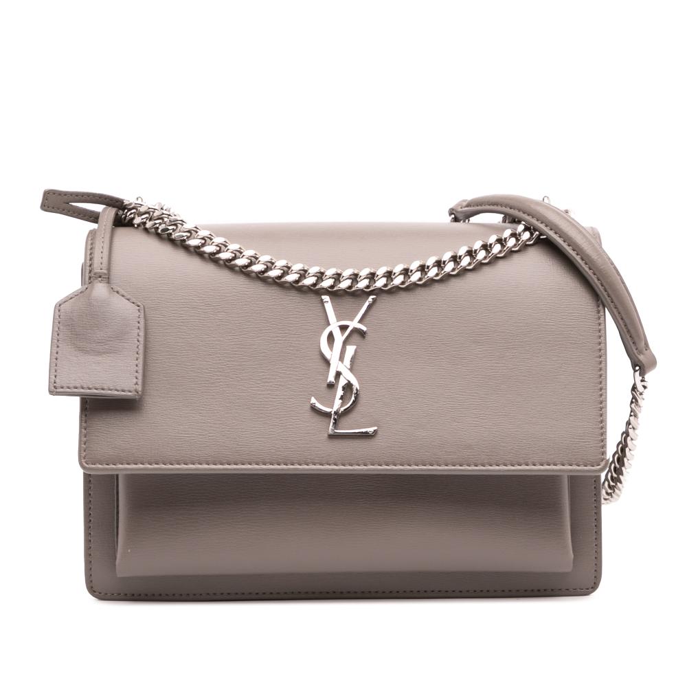 Saint Laurent B Saint Laurent Gray Calf Leather Medium Monogram Sunset Crossbody Italy