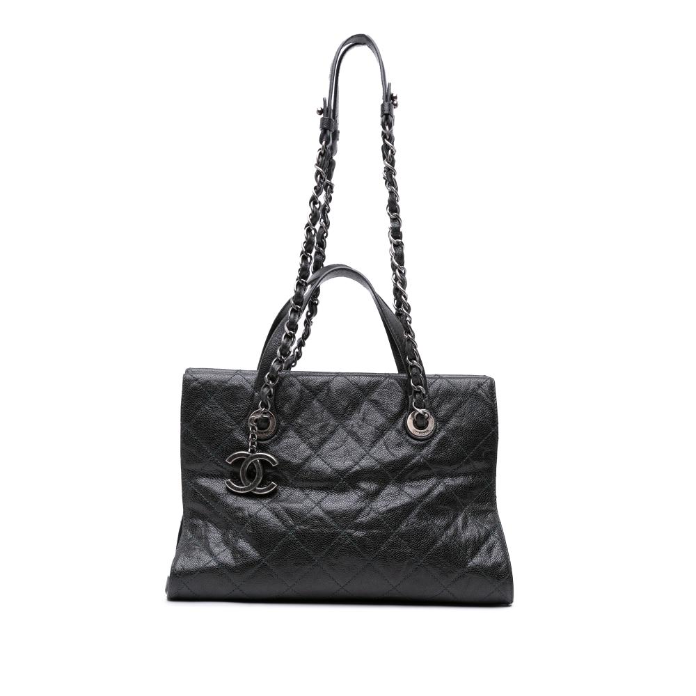 Chanel B Chanel Black Caviar Leather Leather CC Quilted Crumpled Caviar Crave Tote Italy