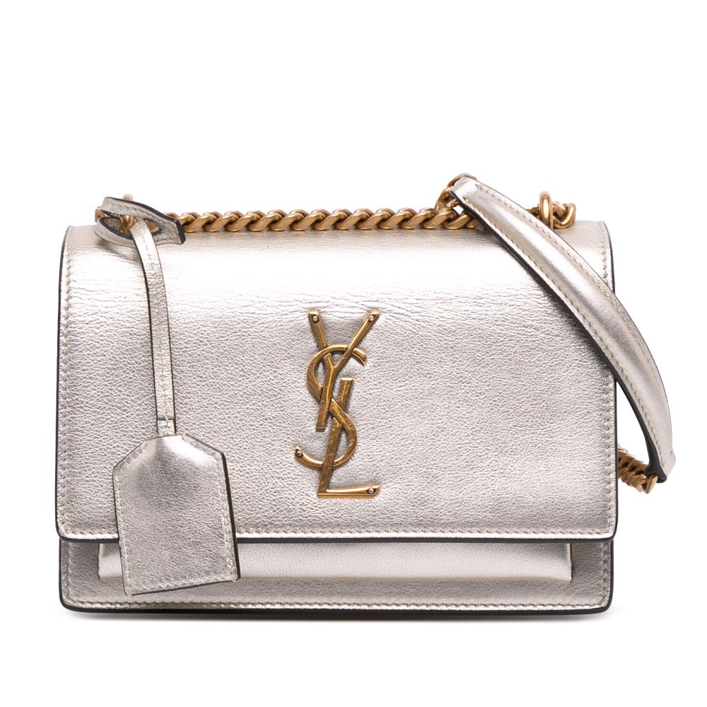 Saint Laurent B Saint Laurent Gold Light Gold Calf Leather Small Metallic skin Monogram Sunset Crossbody Italy