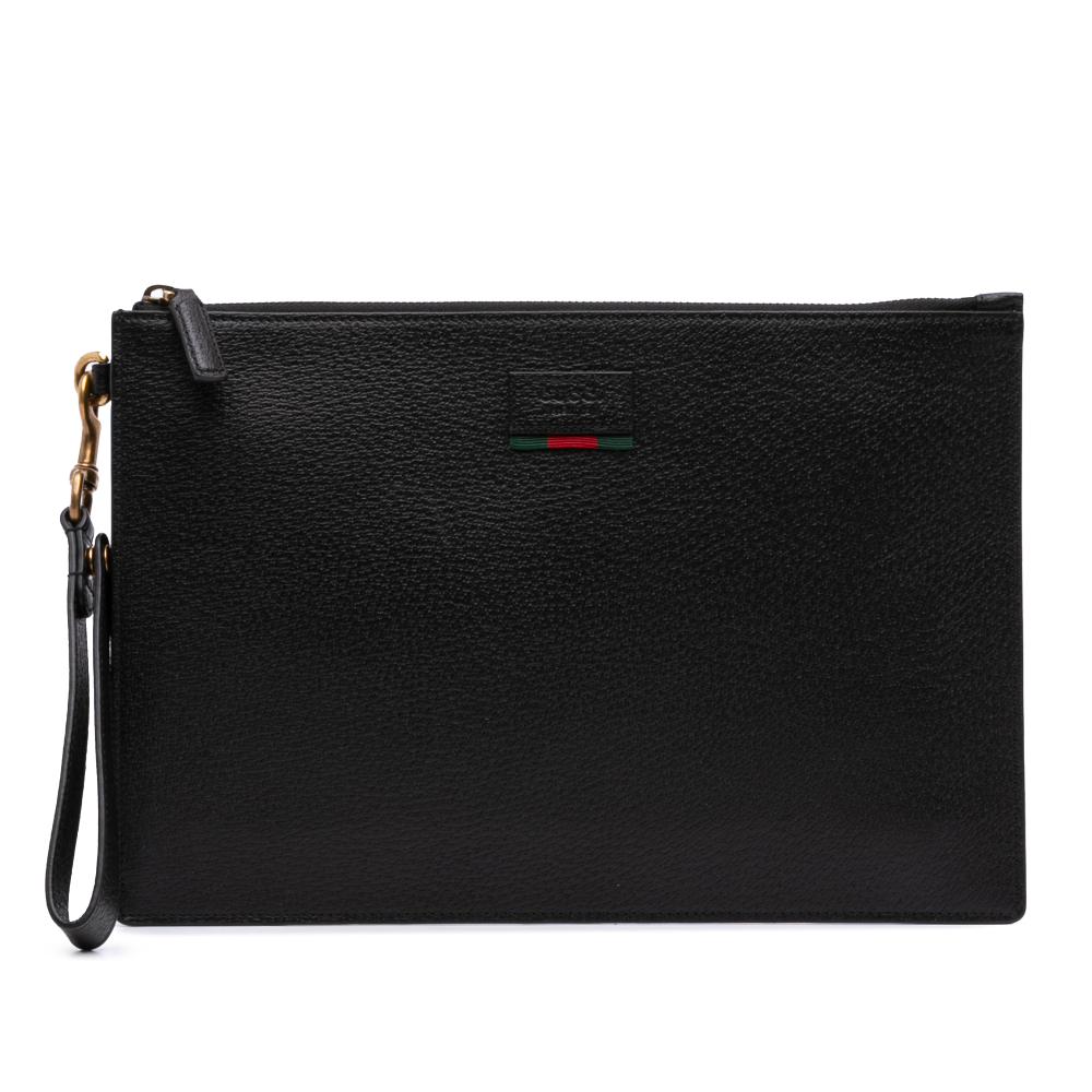 Gucci AB Gucci Black Calf Leather Web Agora Clutch Italy