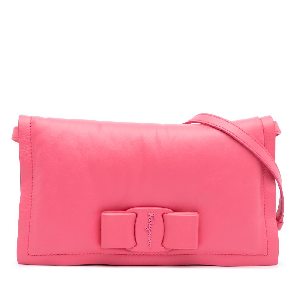 Ferragamo B Ferragamo Pink Blush Calf Leather Mini Padded Viva Bow Crossbody Italy