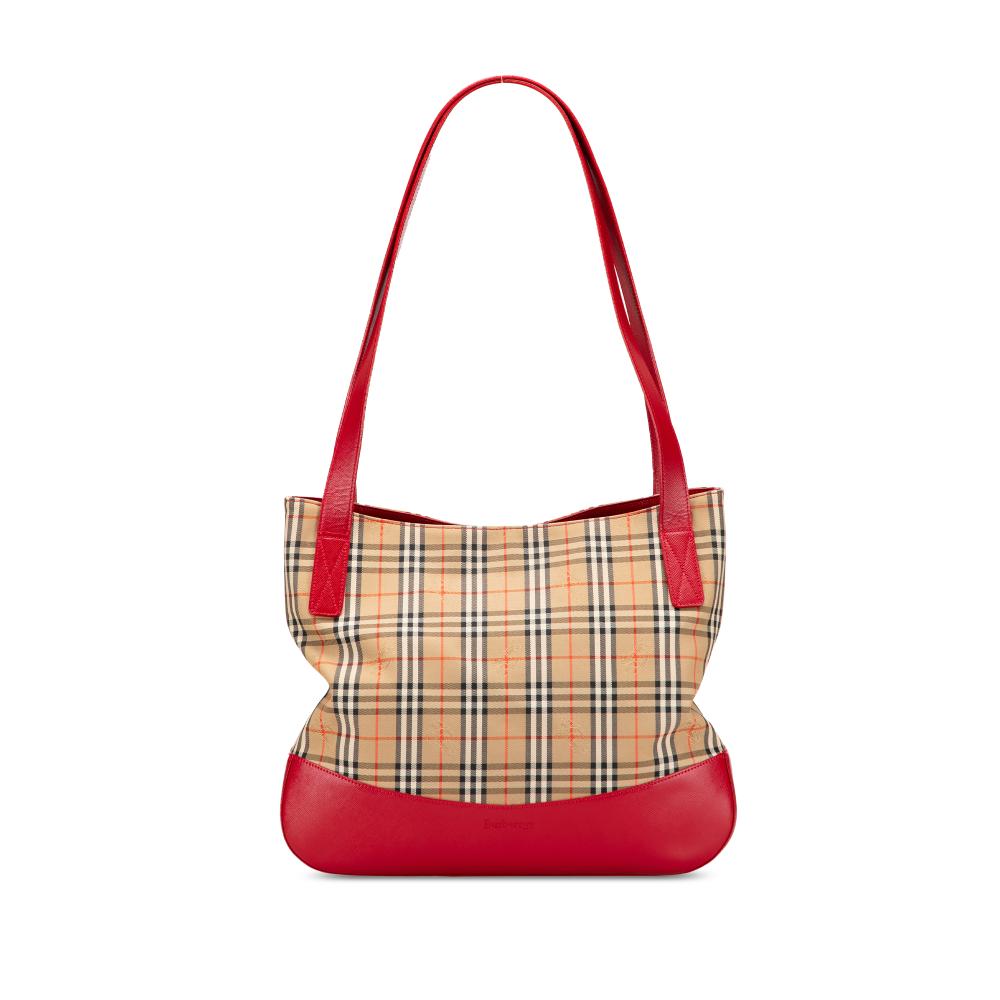 Burberry B Burberry Brown Beige with Red Canvas Fabric Haymarket Check Tote United Kingdom