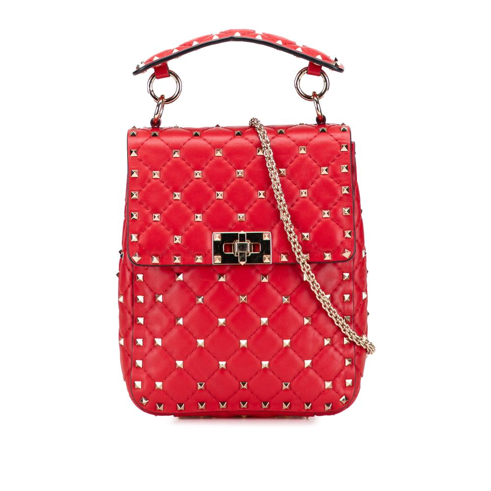 Valentino B Valentino Red Nappa Leather Leather Nappa Rockstud Spike Vertical Satchel Italy