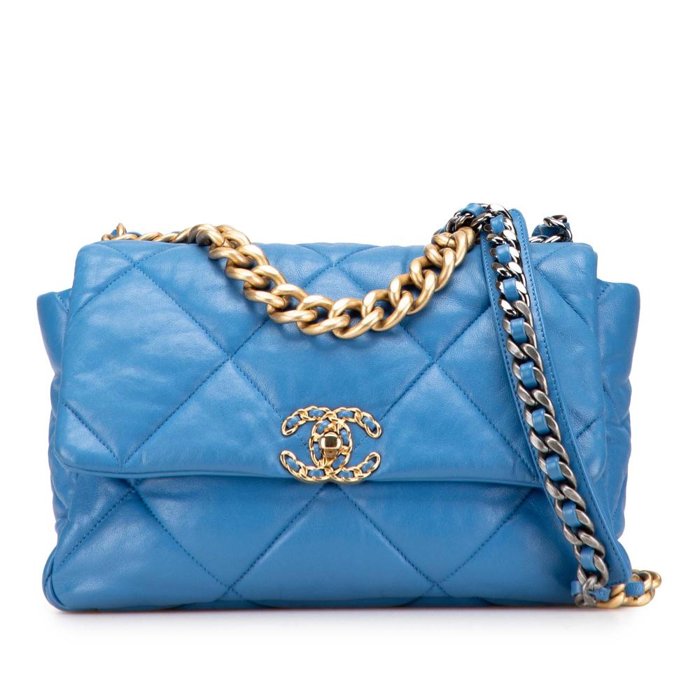Chanel B Chanel Blue Lambskin Leather Leather Large Lambskin 19 Flap Italy