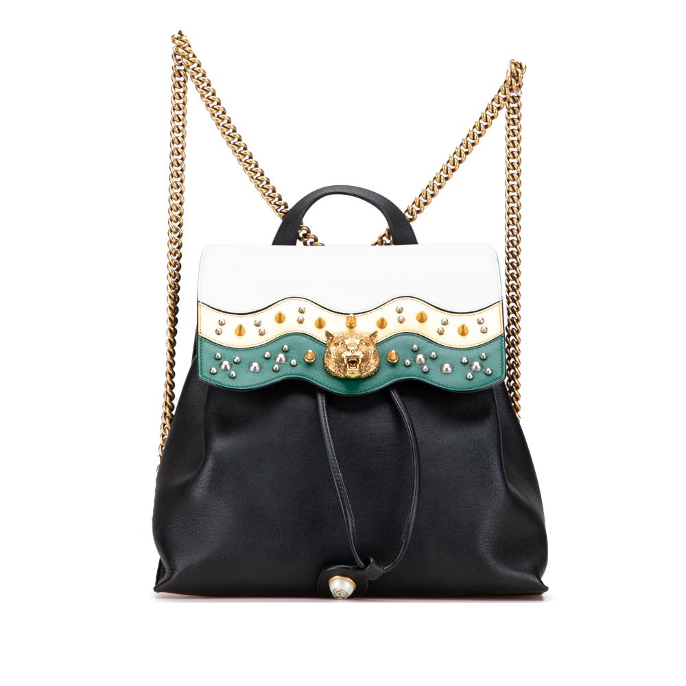 Gucci B Gucci Black with White Calf Leather Studded Animalier Malin Backpack Italy