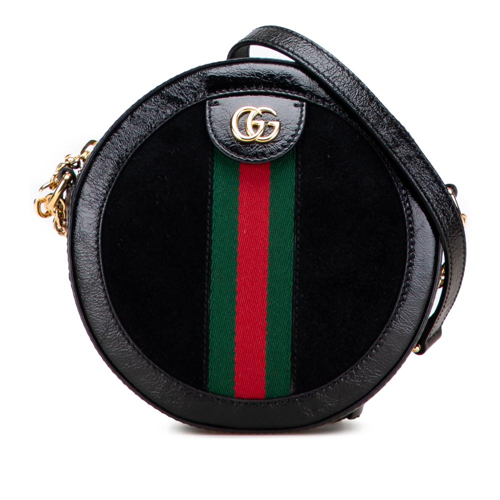 Gucci B Gucci Black Suede Leather Mini Ophidia Round Crossbody Italy