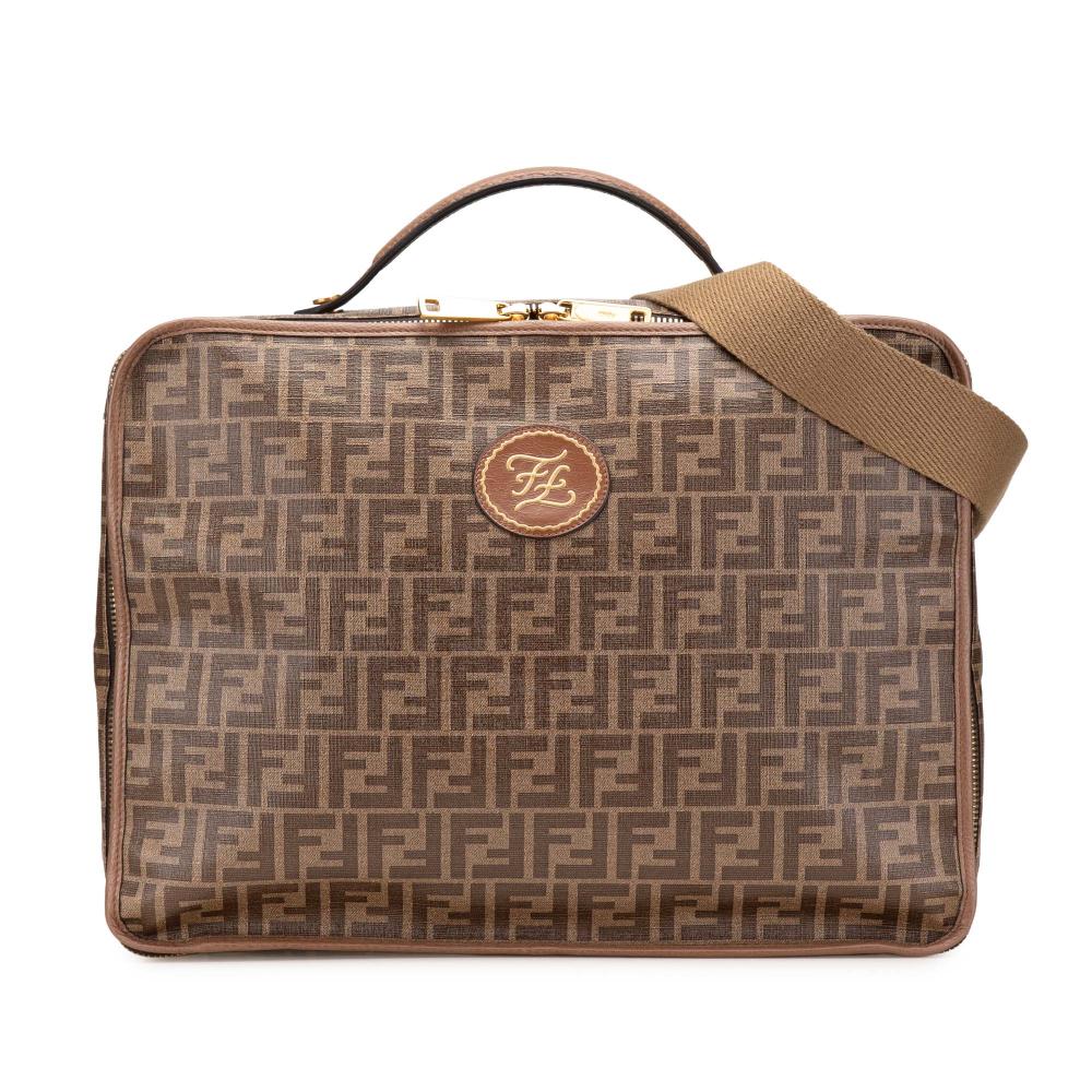 Fendi B Fendi Brown Coated Canvas Fabric Zucca Karligraphy Travel Bag Italy