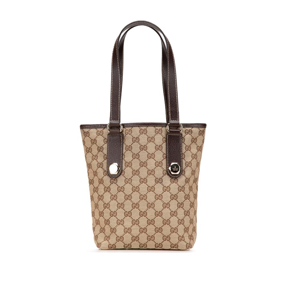 Gucci B Gucci Brown Beige Canvas Fabric GG Charmy Shoulder Bag Italy