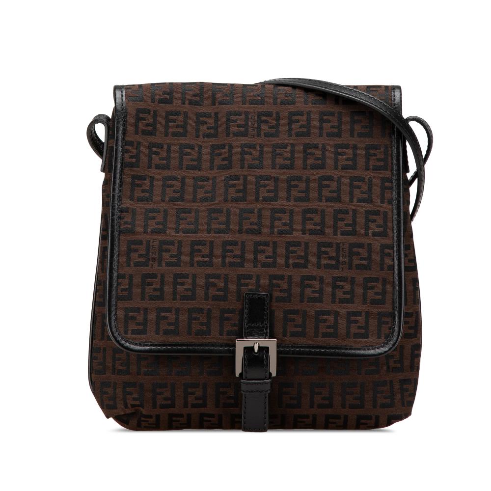 Fendi B Fendi Brown Dark Brown Canvas Fabric Zucchino Crossbody Italy