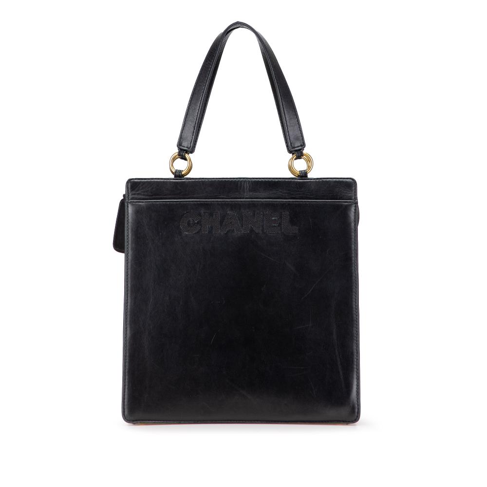 Chanel B Chanel Black Lambskin Leather Leather Lambskin Embroidered Logo Tote France