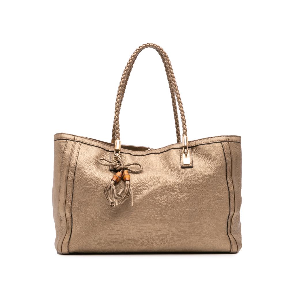 Gucci B Gucci Gold Calf Leather Metallic Grained Bella Tote Italy