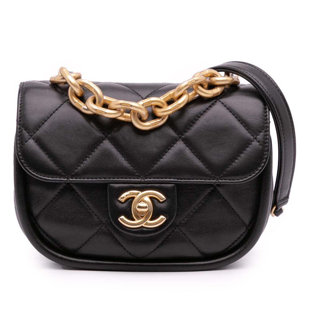 Chanel AB Chanel Black Calf Leather Mini CC Quilted skin Round Moon Messenger Flap Italy