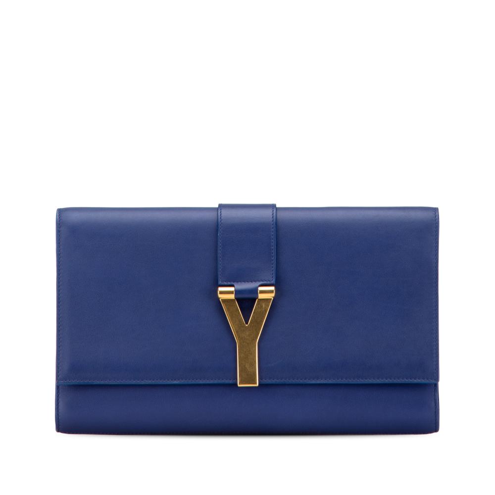 Saint Laurent B Saint Laurent Blue Calf Leather Chyc Ligne Clutch Italy