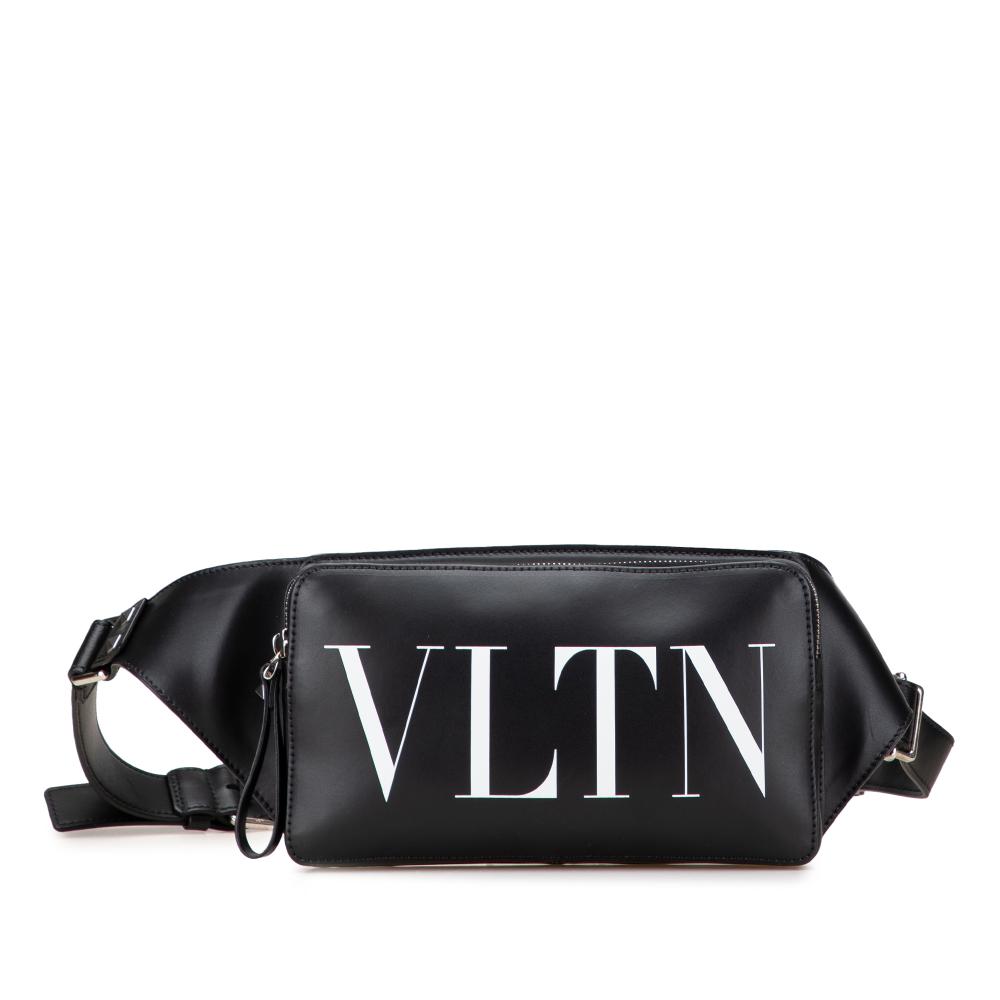 Valentino AB Valentino Black Calf Leather VLTN Belt Bag Italy