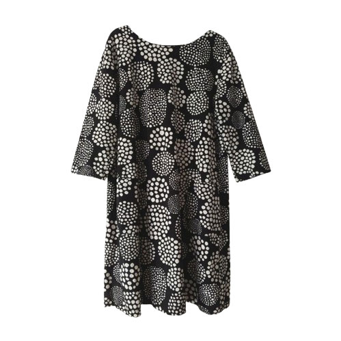 Marimekko : Tunic dress with cream polka dots on a black background L