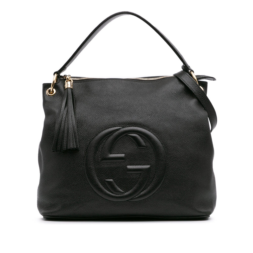 Gucci Soho Zipper Closure Leather 2-Ways Hobo Crossbody Black