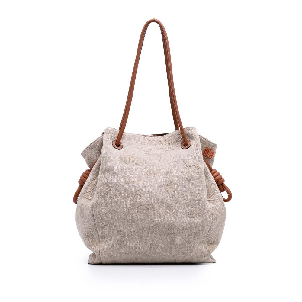 Loewe B LOEWE Brown Light Beige Canvas Fabric Medium Flamenco Knot Tote Spain