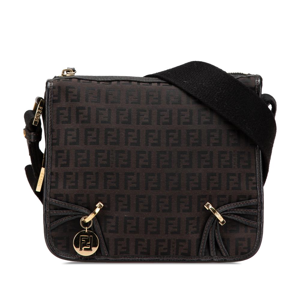 Fendi B Fendi Brown Dark Brown Canvas Fabric Small Zucchino F Charm Crossbody Italy