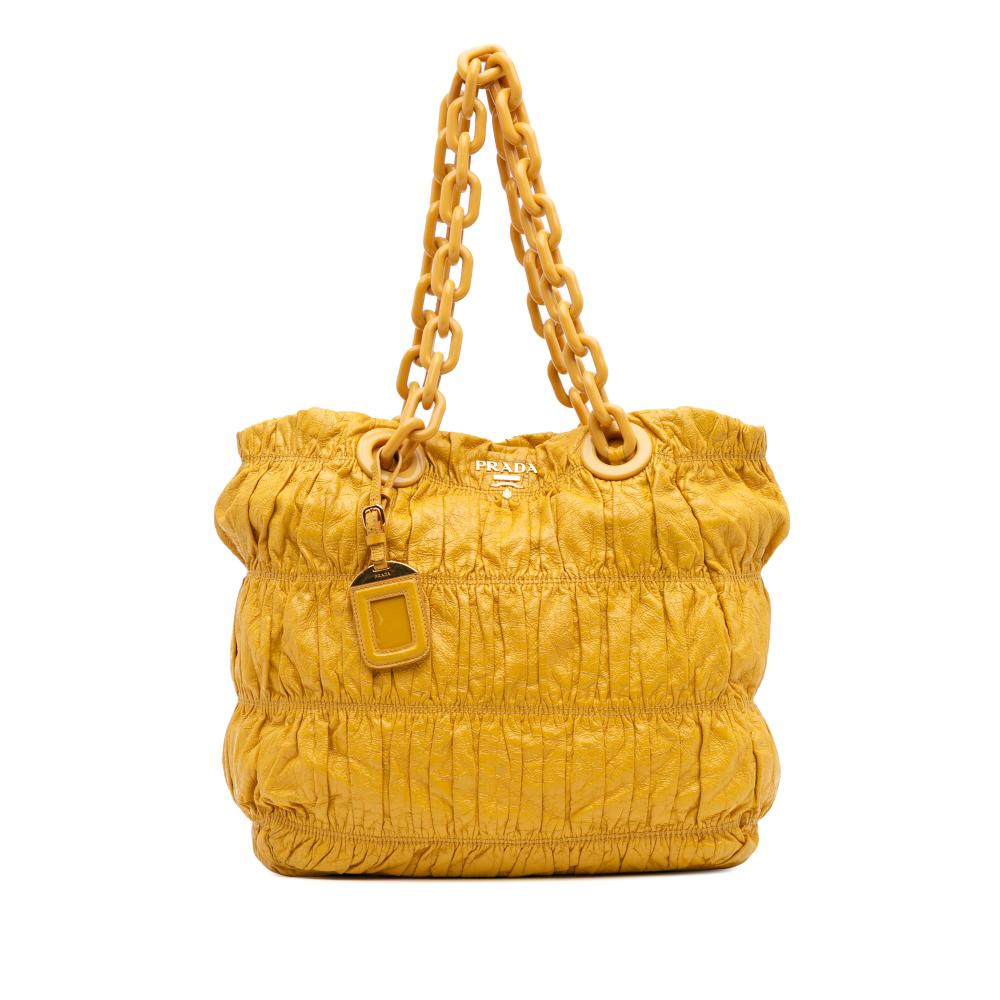 Prada B Prada Yellow Patent Leather Leather Vernice Gaufre Chain Tote Italy