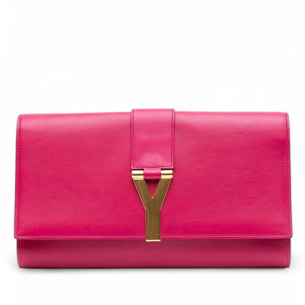 Saint Laurent B Saint Laurent Pink Dark Pink Calf Leather Chyc Ligne Clutch Italy