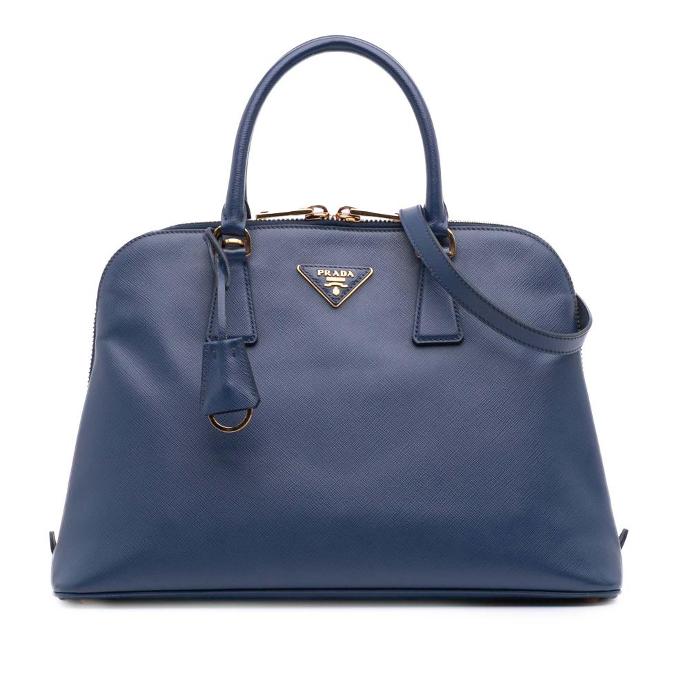 Prada B Prada Blue Saffiano Leather Medium Lux Promenade Satchel Italy