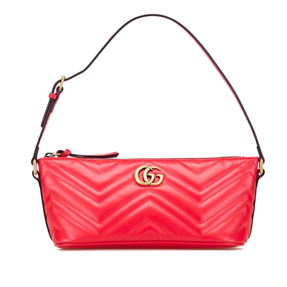 Gucci B Gucci Red Calf Leather GG Marmont Matelasse Shoulder Bag Italy