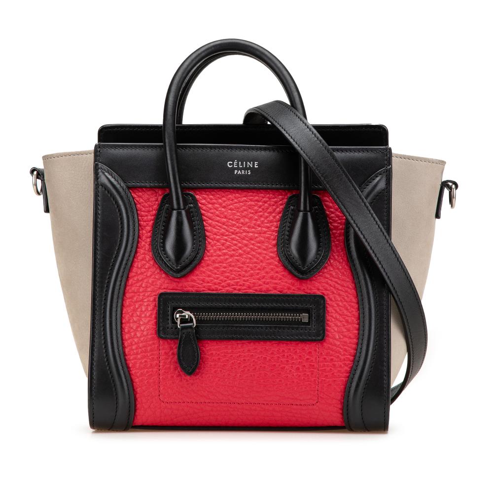 Celine B Celine Red with Multi Calf Leather Nano Tricolor Nubuck and skin Luggage Tote Italy