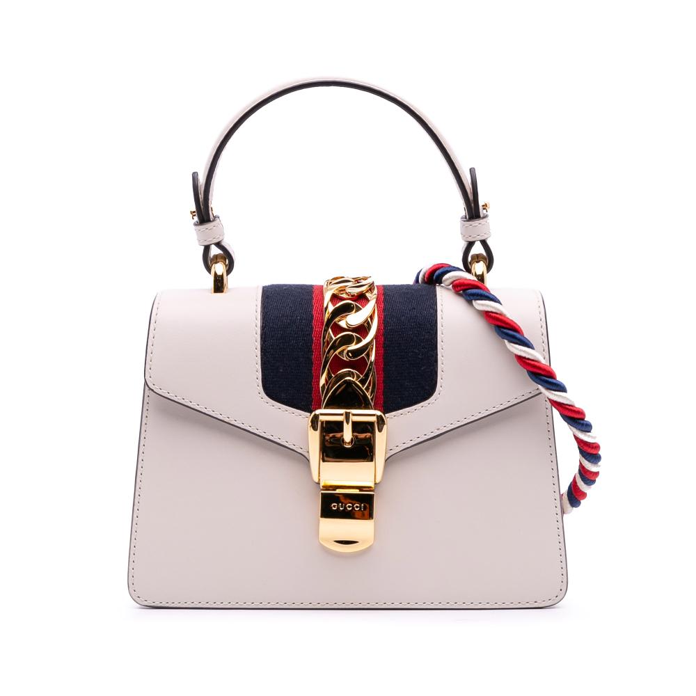 Gucci AB Gucci White Calf Leather Mini skin Sylvie Satchel Italy