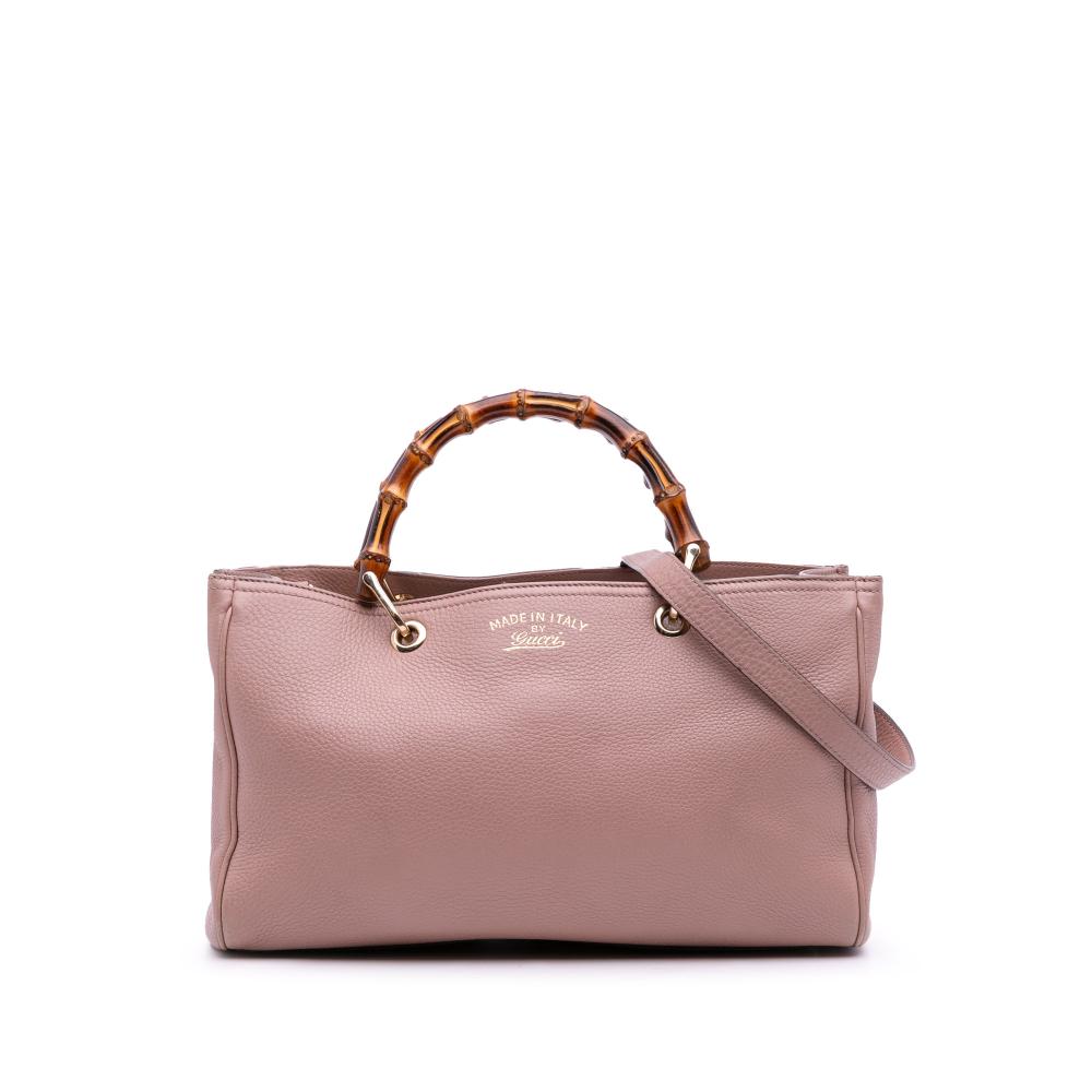 Gucci B Gucci Pink Calf Leather Medium skin Bamboo Shopper Satchel Italy