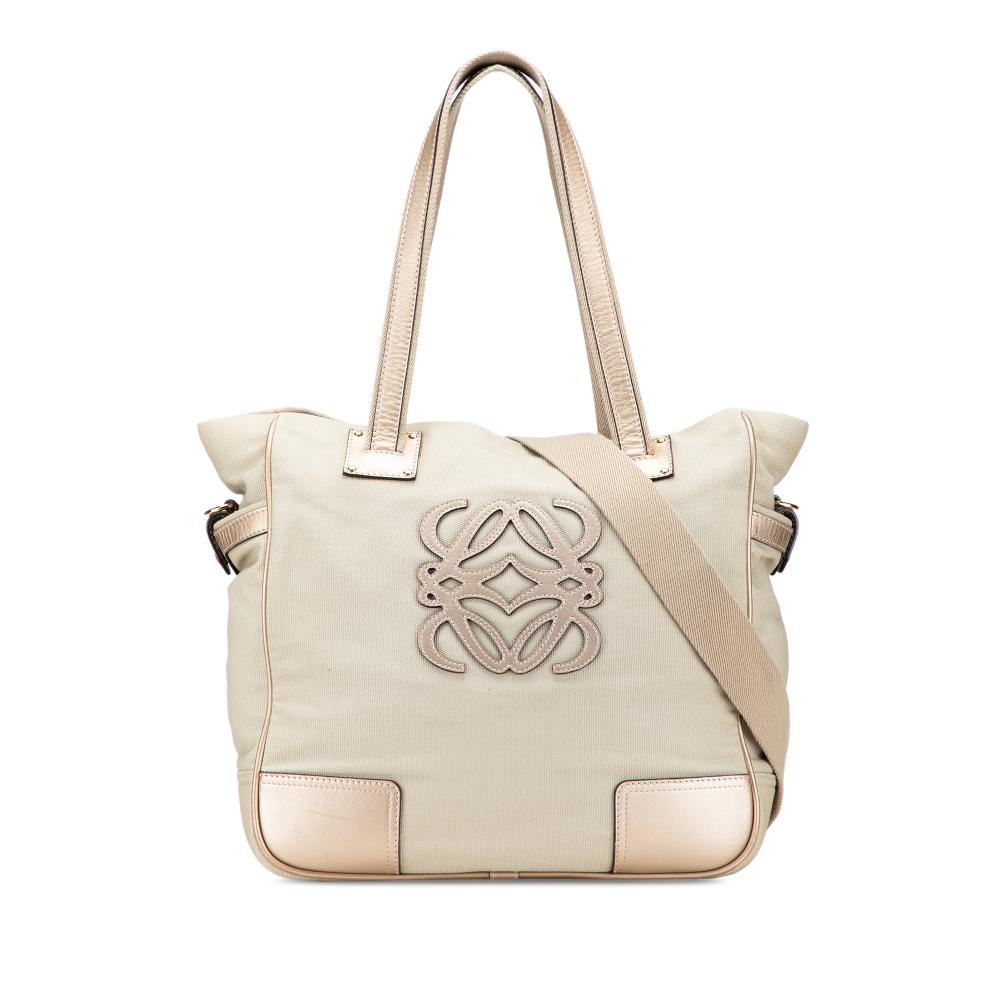 Loewe B LOEWE Brown Beige Canvas Fabric Anagram Satchel China