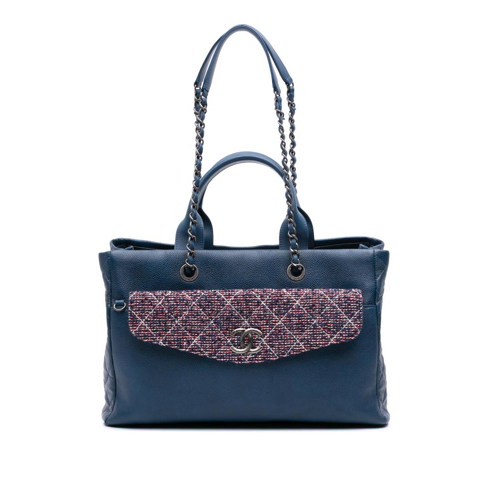 Chanel Blue Dark Blue Caviar Leather Leather Large Caviar and Tweed Coco Break Shopping Tote Italy