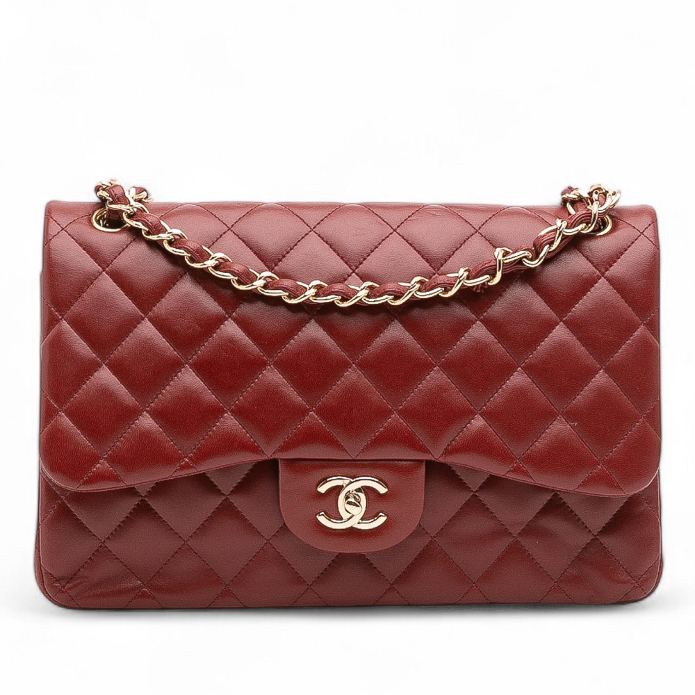 Chanel Classic Double Flap Jumbo Lambskin Leather Matelassè Handbag Red