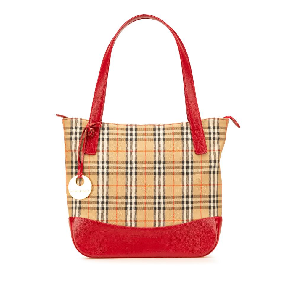 Burberry B Burberry Brown Beige with Red Canvas Fabric Haymarket Check Handbag United Kingdom