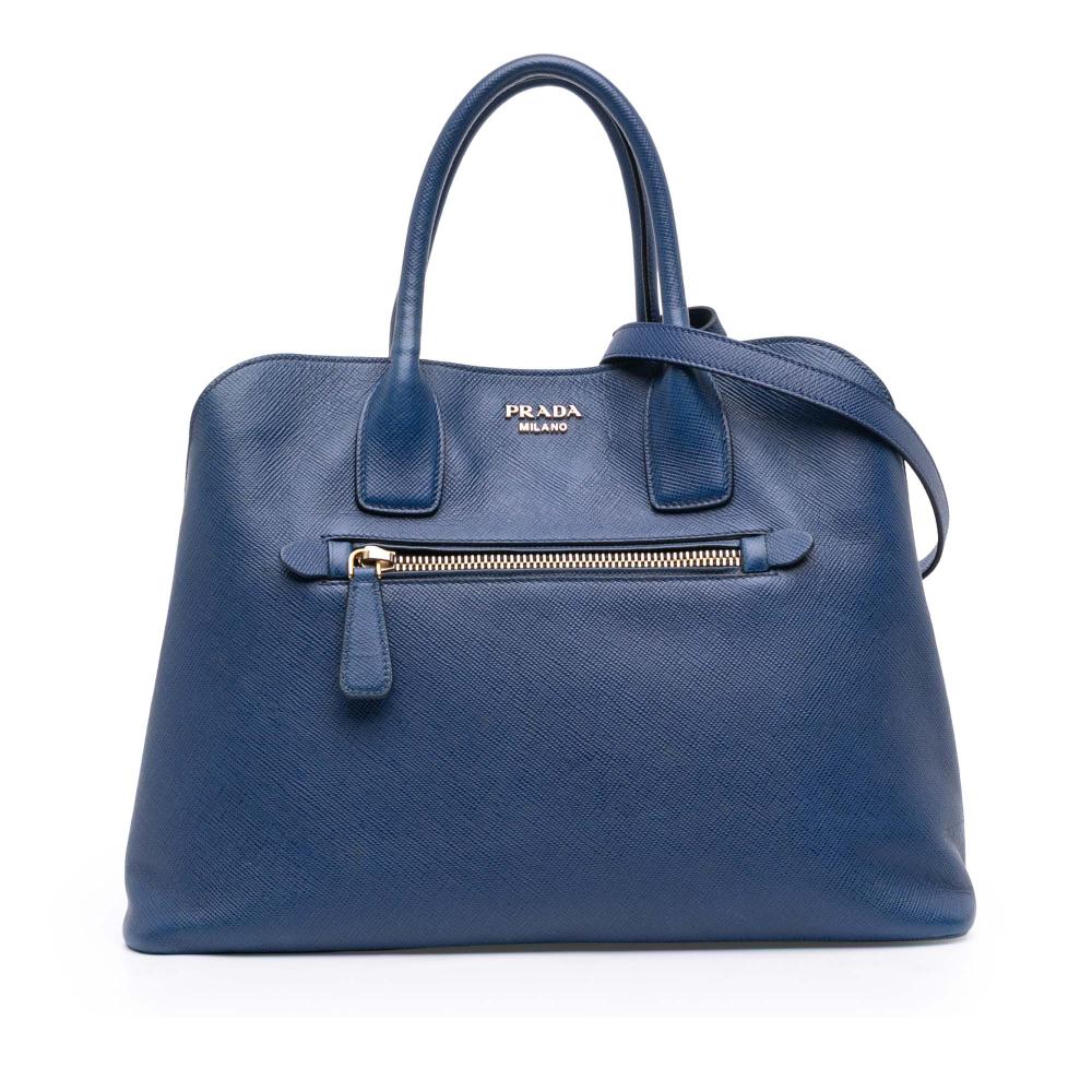 Prada B Prada Blue Saffiano Leather Cuir Open Promenade Satchel Italy