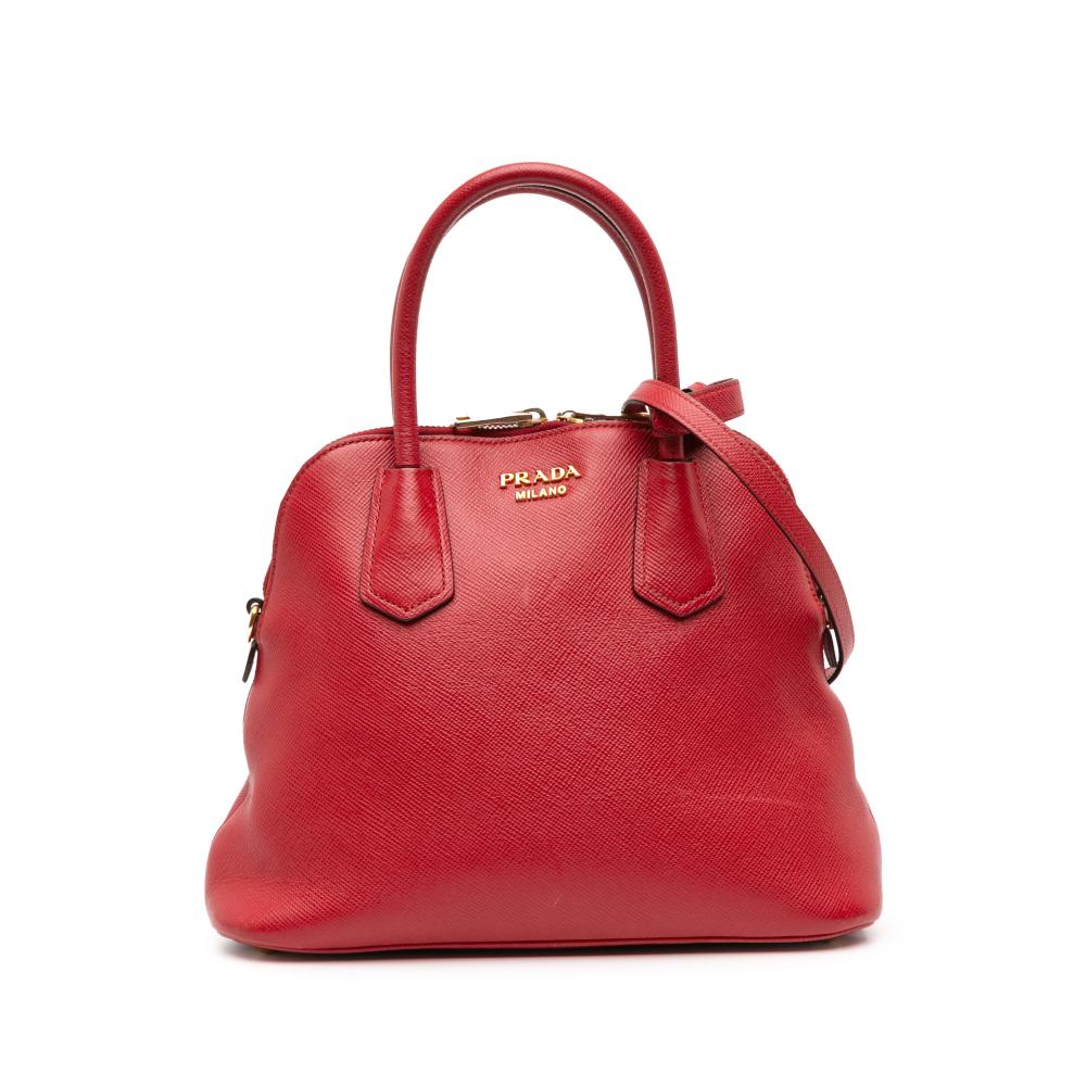 Prada B Prada Red Saffiano Leather Medium Dome Satchel Italy