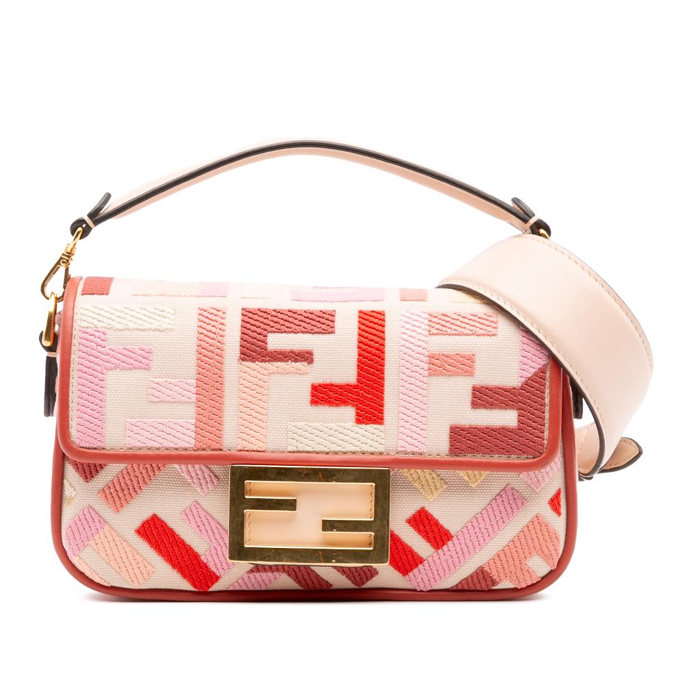 Fendi B Fendi Pink Canvas Fabric Mini Zucca Embroidered Baguette Satchel Italy