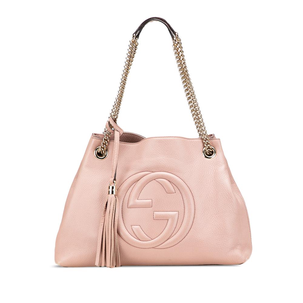 Gucci B Gucci Pink Calf Leather Medium Soho Chain Tote Italy
