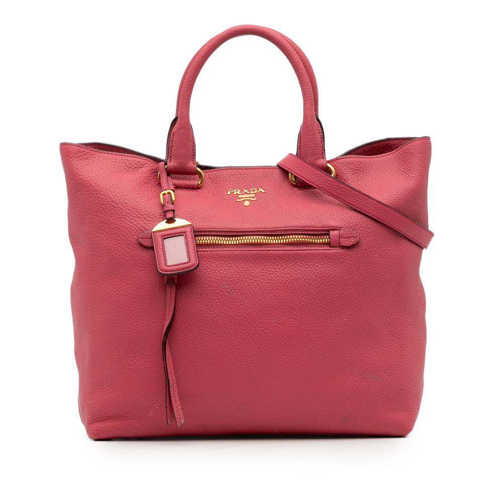 Prada B Prada Pink Blush Calf Leather Vitello Daino Open Convertible Tote Italy